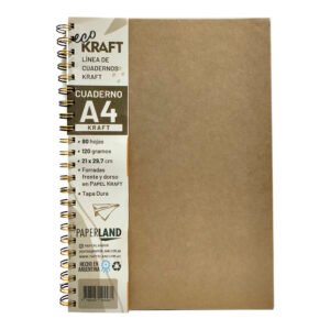 CUADERNO A4 96 HOJAS ECO KRAFT PAPERLAND, RAYADOS/CUADRICULADOS