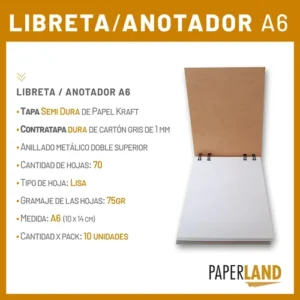 LIBRETAS A6 PAPERLAND ECO KRAFT 96 HOJAS, RAYADAS/LISAS