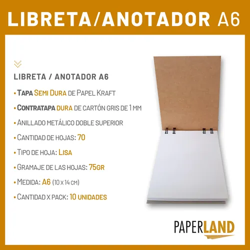 LIBRETAS A6 PAPERLAND ECO KRAFT 96 HOJAS, RAYADAS/LISAS