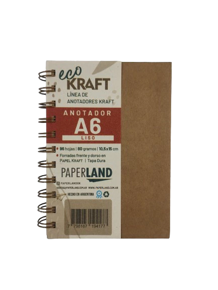 LIBRETAS A6 PAPERLAND ECO KRAFT 96 HOJAS, RAYADAS/LISAS
