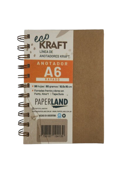 LIBRETAS A6 PAPERLAND ECO KRAFT 96 HOJAS, RAYADAS/LISAS