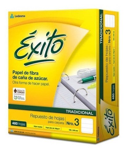REPUESTO EXITO TRADICIONAL 480 HOJAS, RAYADOS/CUADRICULADOS