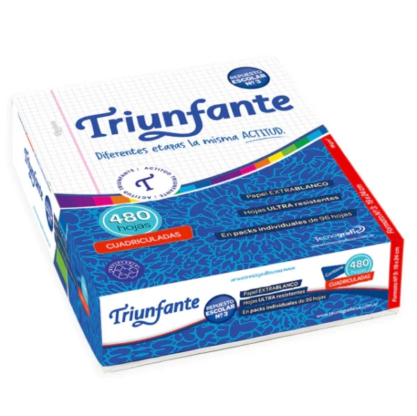 REPUESTO TRIUNFANTE 480 HOJAS 90 GR, RAYADOS/CUADRICULADOS